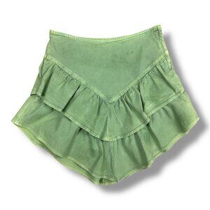 MOTHER The Ruffle Mini Skirt Size 28 Mint Green Loden Frost Tiered Stretch